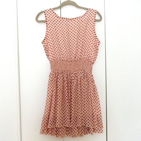 Katie Baby Pink w/ Chocolate Brown Polkadot Dress - Picture 2 of 7